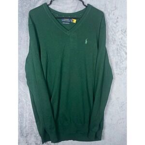 NWT Polo Ralph Lauren Mens Green Washable Merino Wool V-Neck Sweater Size XLT